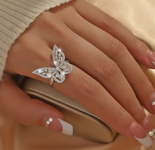 Mini Rhinestone Adjustable Butterfly Ring