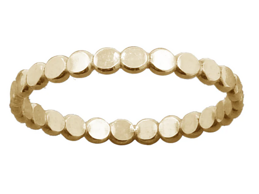 A gold-filled beaded stacking ring with a minimalist design, displayed against a white background.