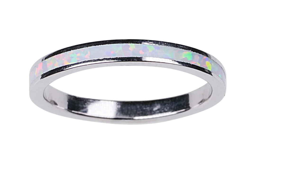 TR68-W 2mm Opal Sterling Silver Ring