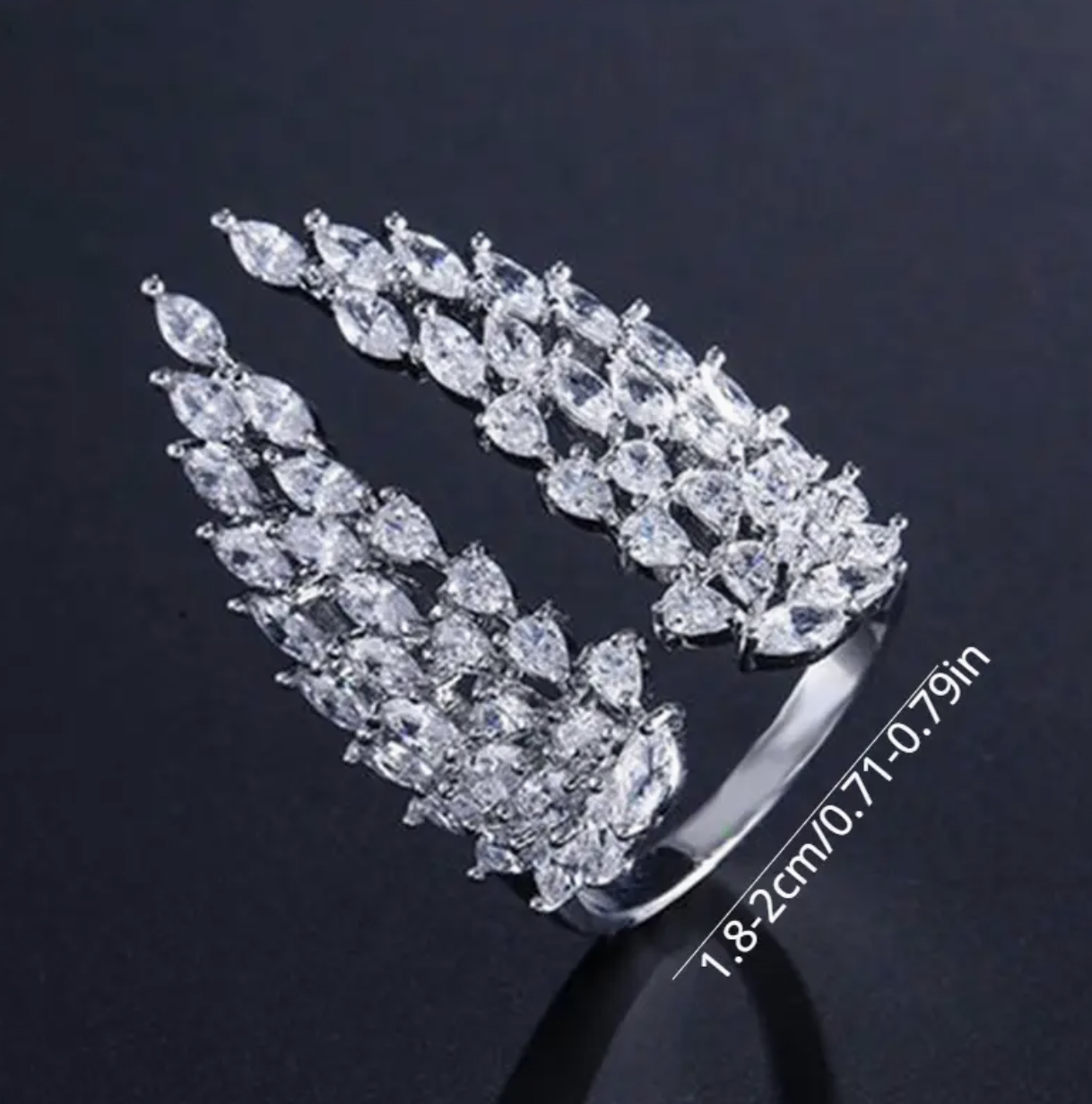 Pave Crystal Angel Wings Ring Adjustable