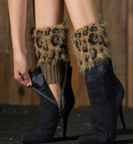 Fuzzy Leopard Boot Topper Socks